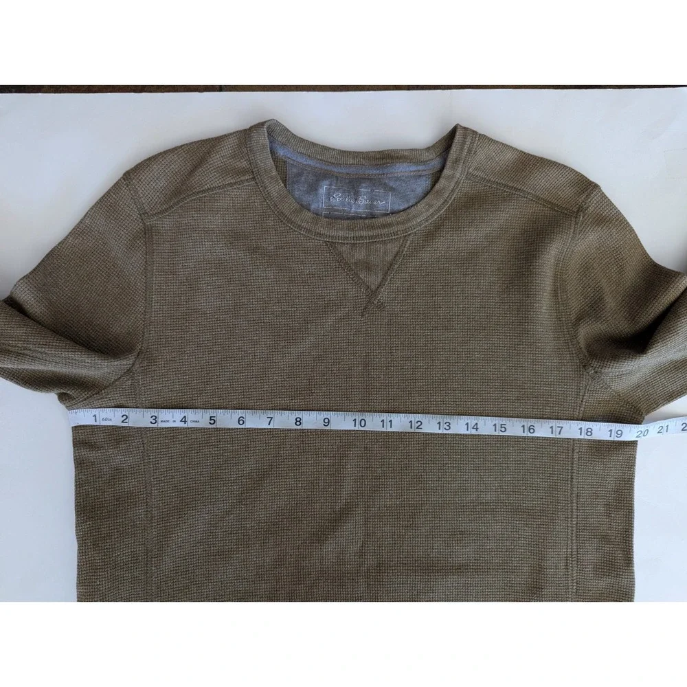 Eddie Bauer Men's Sz M  Pullover Sweater Crew Neck Thermal Cotton Green Solid - Picture 8 of 8